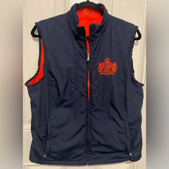 Lauren Ralph Lauren L Womens Crest Reversible Golf Vest Blue Orange Embroidered - Picture 2 of 15